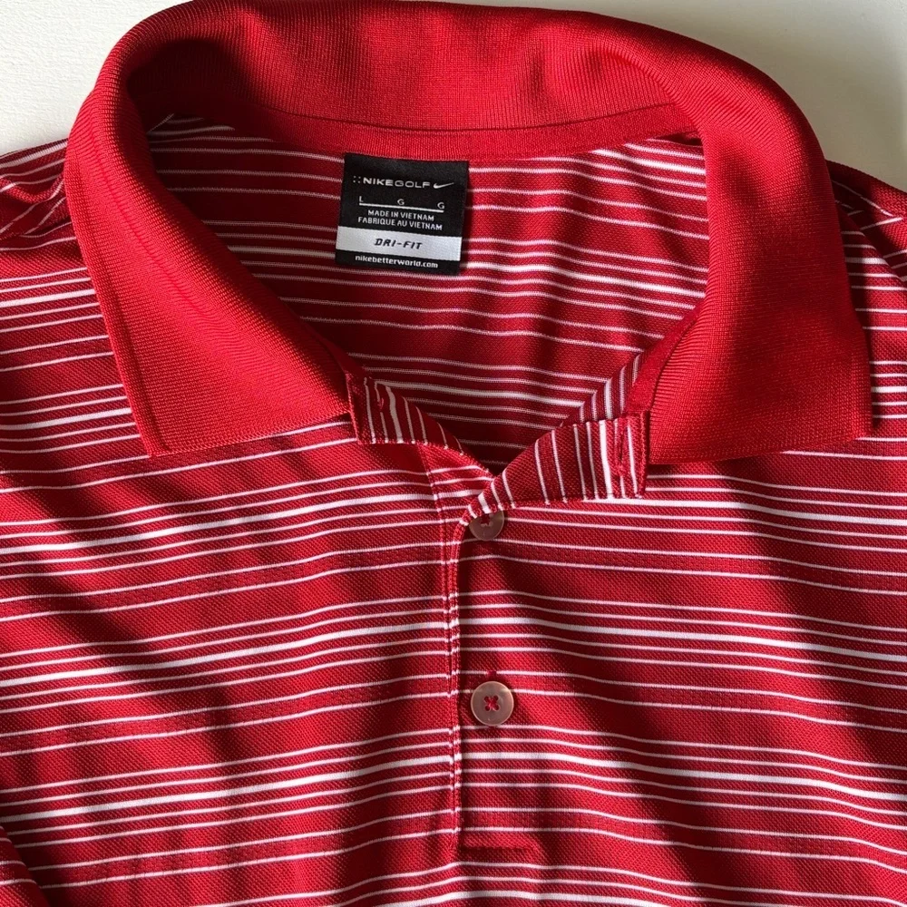 Nike Golf Dri-FIT Polo Shirt Mens Large Red White Striped Performance Tee - Picture 4 of 11